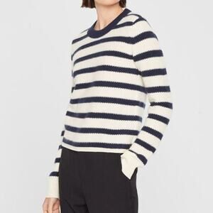 NEW Club Monaco Cashmere Navy Stripe Honeycomb Crewneck Soft Rib Knit Sweater XL
